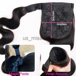 Synthetic Wigs Body Wave Long Wavy Wrap Around Clip In Ponytail Hair Brazilian Remy Human Hair Natural Colour Heat Resistant Pony Tail x0823