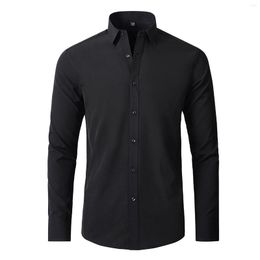 Men's Casual Shirts Dress Shirt Formal Stretch Wrinkle Frees Long Sleeve Slim Fit Button Down For Wedding Party Turn-Down-Collar Blouse