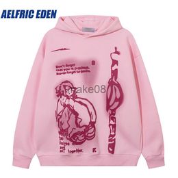 Men's Hoodies Sweatshirts Aelfric Cartoon Line Character Print Hoodie 2023 Streetwear Harajuku Hip Hop Sweatshirt Pullover Cotton Hooded Casual Tops J230823