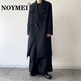 Men's Jackets NOYMEI Temperament Black Winter Belt Darkwear Woolen Long Coats Personality Fur Edge Irregular Lapel Trench Coat WA1054 230822