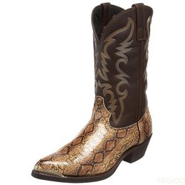 Boots Autumn Winter Men High Heel Iron Head Embroidered Serpentine Western Cowboy Pointed Toe SlipOn 230823