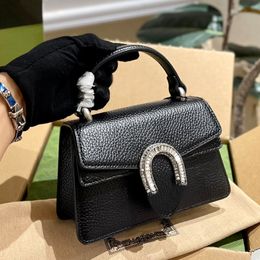 Flap Handbag Women Shoulder Bag Genuine Leather Crossbody Bags Square Tote Purse Silver Hardware Drilling Buckle Chain Vintage Mini Handbags Cell Phone Pocket