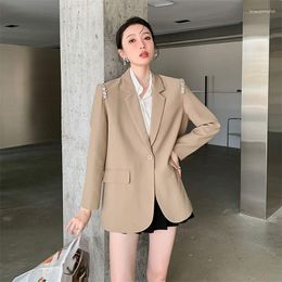 Women's Suits Spring Autumn Diamond Single Buckle Khaki Women Suit Jacket Notched Collar Casual Button Decoration Long Sleeve Female Blazers