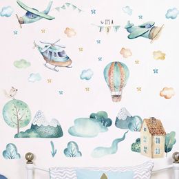 Wall Stickers Cartoon Small Aeroplane Town Vinyl Removable Kids room Bedroom Nursery Room Decoration Decor Decals Art Murals 230822