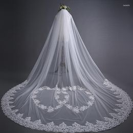 Bridal Veils Beautiful Hearts Lace Wedding Veil 3 Metres 1 Layer Soft Tulle Cathedral Ivory With Comb Accessories