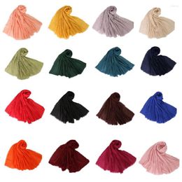 Ethnic Clothing 200 90cm Muslim Soft Wrinkle Hijab Islamic Turban Headscarf Cotton Linen Shawl Stole Long Scarf Beading Head Wrap Crinkle