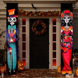 Other Event Party Supplies Mexican Day of The Dead Party Porch Sign Halloween Hanging Door Curtain Banner Picado Papel Mexican Fiesta Sign Party Decoration 230823