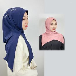 Ethnic Clothing Muslim Hijab Diamond High Elasticity Solid Color Islamic Scarf Ready To Wear Turban Pleated Head Wraps