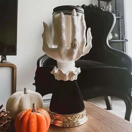Candle Holders Halloween Resin Witch Hand Candlestick Creative Ghost Hand Haunted House Decoration Palm Candle Holder Art Crafts Ornaments 230822