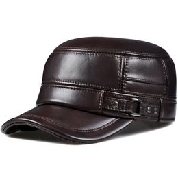 Berets Winter Genuine Leather Cap Men's Flat Caps Warm Army Military Hat Elegant Man Baseball British Vintage Cowhide 230822