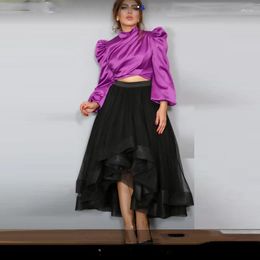 Skirts Fashion Black Skirt For Lady High Low Birthday Party Elastic Waistband Saias Layers Wedding Guest Tulle