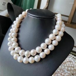 Pendant Necklaces Natural Freshwater White Pearl Necklace 11-12MM Large Beads Women Simple And Versatile For Ladies' Party Garment