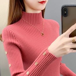 Women's Sweaters 2023 Fashion Turtleneck Button Solid Colour All-match Sweater Clothing Autumn Casual Pullovers Loose Korean Tops