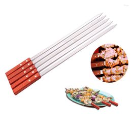 Tools 5PCS Barbecue Skewer Stainless Steel Thickened Long Handle Flat Stick Wooden Outdoor Camping Utensils