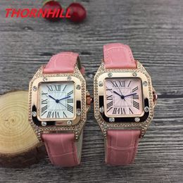Womens diamonds watches 32mm square designer leather watch Super Sapphire glass wristwatch montre de luxe281p