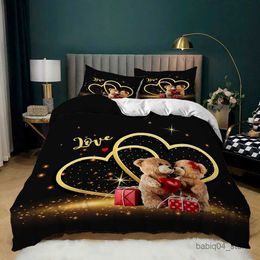 Bedding sets Love Heart Valentine's Day Red Pink Rose Flower 3D Bedding Set Duvet Cover Comforter Bed For Couple Twin R230823