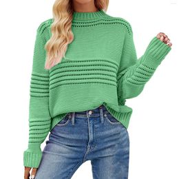 Women's Sweaters Solid Colour Pullover Crew Neck Sweater Stripe Knit Fashion Toffee