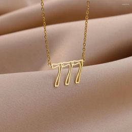 Chains Stainless Steel Hollow Out Angel Number Necklaces For Women Gold Colour 000 222 444 777 Necklace Trendy Jewellery Gift