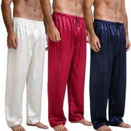 Casual Men Pants Loose Silk Satin Pyjamas Nightwear Sleepwear Pyjamas Pants Sleep Bottoms Trousers255i