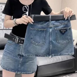 P-ra designer denim feminino 2023 marca moda meninas verão sexy saia de cintura alta envoltório hip vestido saias curtas