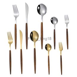 Functional Steak Knife Fork Spoon Elegant Wooden Handle Table Setting Restaurant Cutlery Set Versatile Sleek Home Cooking Modern HKD230812