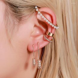 Backs Earrings DONATTO 5 PCS/Set Women Ear Cuff Punk Style Paper Clip Crystal Personality Pearl Non-Piercing Clips Jewellery