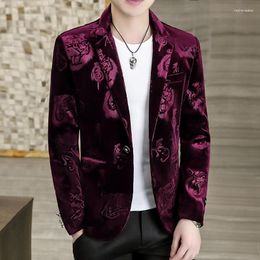 Men's Suits Luxury Velour Elegant Mens Jackets Slim Fit Black Velvet Blazers Smooth Tiger Stylish Winter Clothing Purple Claret Party Wear