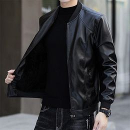 Men's Jackets Autumn Winter Korean Thick Solid Coat Man Zipper Pocket Casual Plus Velvet Tops Loose Leather Jacket Fashion Y2K Male Clothes 230823
