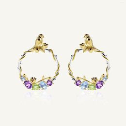 Dangle Earrings GEM'S BALLET Natural Colourful Gemstones Drop For Women 925 Sterling Silver Bird Romantic Fine Jewellery