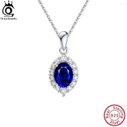 Chains ORSA JEWELS Created Sapphire Sterling Silver Pendant Necklace Women's Trendy Tear Drop Anniversary Jewelry Gift LZN06