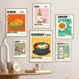 Canvas Painting Korean Food Cuisine Kimchi Wall Art Nordic Retro Delicacy Posters And Prints Wall Pictures For Kitchen Dinning Room Decor Gift No Frame Wo6