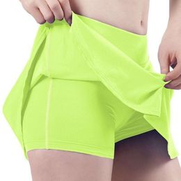 Summer High Waist Anti Skirt Glow Yoga Cutlet Womens Quick Dry Running Fitness Short