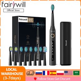 Toothbrush Fairywill FW507 Sonic Electric Toothbrushes for Adults Kids 5 Modes Smart Timer Rechargeable 8 Super Whitening Toothbrush Heads 230823
