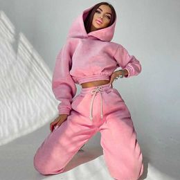 Sports Sweater Set Short Long Sleeved Hooded Plush Sweater Autumn And Winter New Fashionable Women's Set