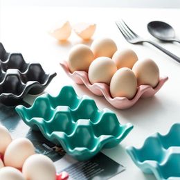 Storage Bottles Home Ceramic Egg Tray Cute Personality Solid Color Refrigerator Fresh Grid For Eggs Containers