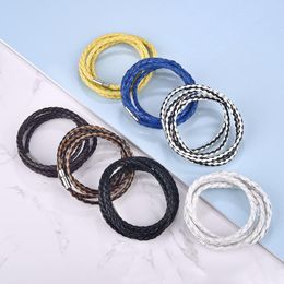 Link Bracelets Fashion Multi Layer 7 Colour Leather Long Chain Hand Woven Rope Bracelet For Women Men Jewellery Low Price Wholesale