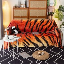 Chair Covers Personality Tiger Skin Blanket Super Thick Fluffy Chaise Longue Cloth Sofa Towel Backrest Universal Washable 230822