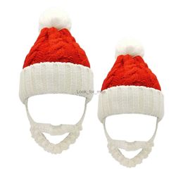 Cute Winter Christmas Bearded Hat Knitted Crochet Warm Xmas Santa Claus Hat with Beard Headwear for Adult Kid HKD230823