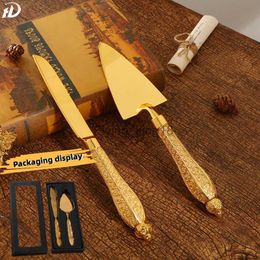 High-quality Western baking tool hollow handle triangular pizza shovel cake dessert cutter two-piece set gold cutlery wedding HKD230812