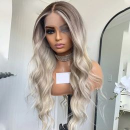 Peruvian Hair Ash Blonde Honey Colored Lace Frontal Wigs 13x4 HD Transparent Lace Wig for Women Full Lace Ombre Wig with Natural Baby Hair
