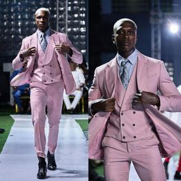 Men's Suits Pink Suit 3 Pieces Blazer Vest Pants One Button Peaked Lapel Formal Wear Wedding Groom Tailored Costume Homme