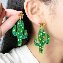 Dangle Earrings Trendy Xmas Holiday Jewellery Christmas Party Glitter Llama Dinosaur Tree Cactus Characters Animal Acrylic Accessories