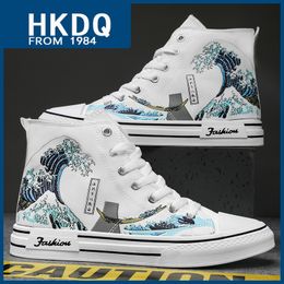 Dress Shoes HKDQ Autumn High Top Men s Canvas Men Fashion Print White Vulcanization Non slip Male Casual Skateboard Sneakers 230823