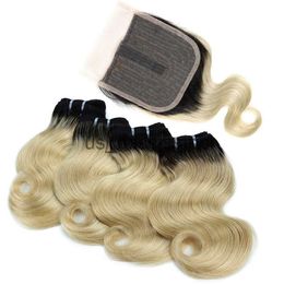 Synthetic Wigs BHF Body Wave Bundles With Closure 100 Natural Remy Brazilian 50g Blonde Ombre Human Hair 4 Bundles With Closure x0823