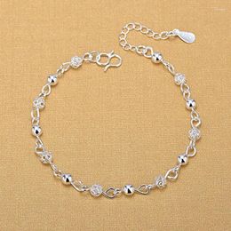Link Bracelets S925 Silver Plated Hollow Round Bead Charm &Bangle Anklet For Women Girls Elegant Birthday Wedding Party Jewelry Sl684