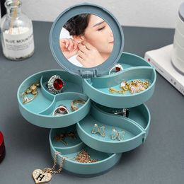 4 Layers Whirling Jewellery Box Organiser Mirrored Earrings Rings Necklace Storage Case Women Girls Gift 230814