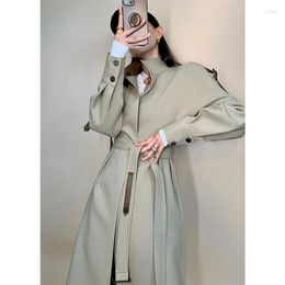 Women's Trench Coats SuperAen Simple High-end Stand Up Collar Contrast Coat 2023 Autumn Design Long