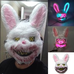 Party Masks Cosplay Bloody Rabbit Plush Bunny Mask Decorative Festival Mask Bloody Bear Headgear Performance Prop Halloween Horror Mask 230823