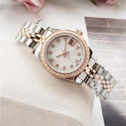 Rose Gold White Dial Stainless Steel watch Women Automatic Mechanical New Bussiness Diamond Mens Watches 26 5mm 36mm 41mm252b