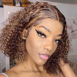 220%density Short Bob Wig Jerry Curly Human Hair Wigs for Women Pre-Plucked T Part Curly Lace Front Wig Transparent Lace Wig Deep Wave Wig